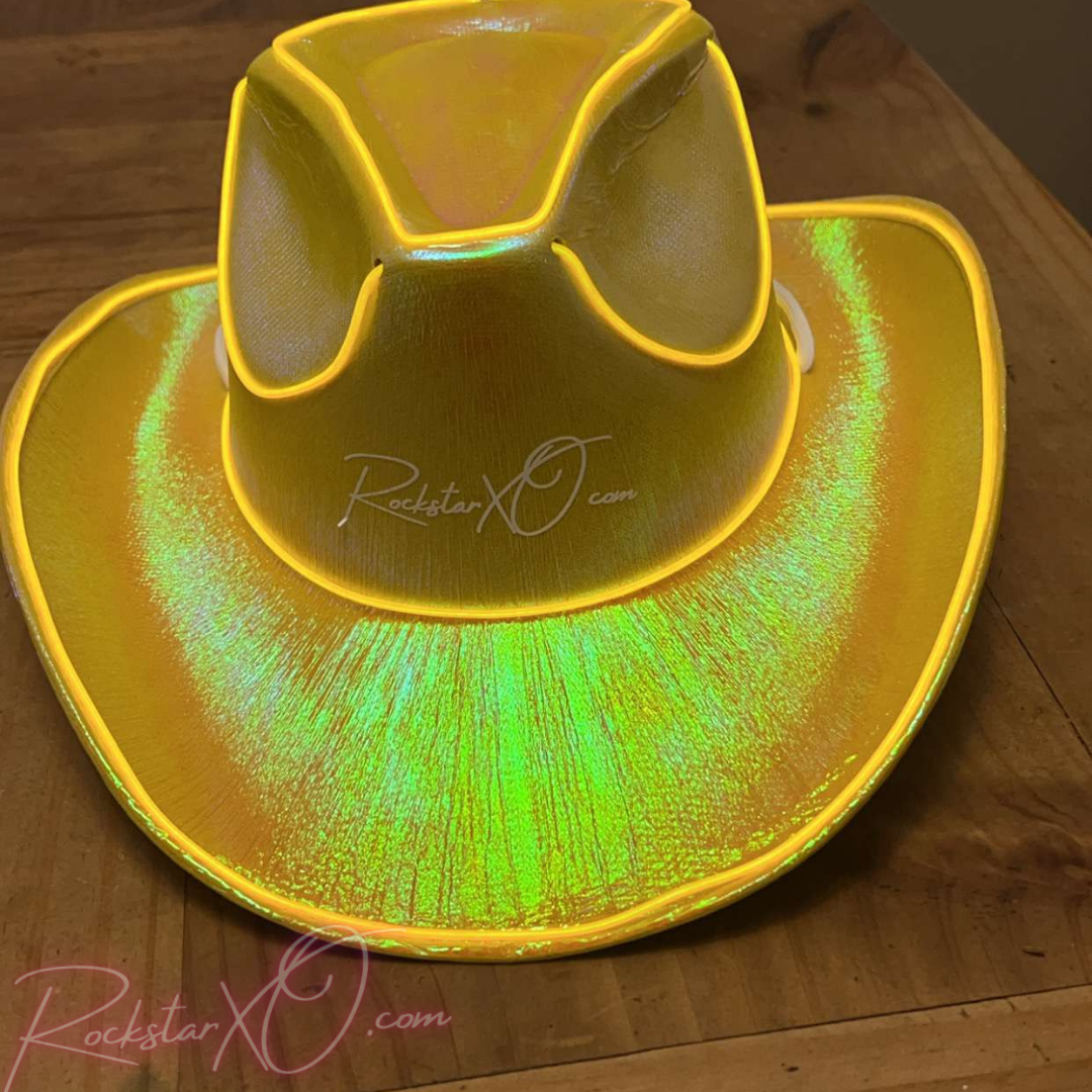 Rockstar XO Neon Light Up Cowboy Hat In 6 Vibrant Colors One Size Fits Most Shiny Poly-blend Material