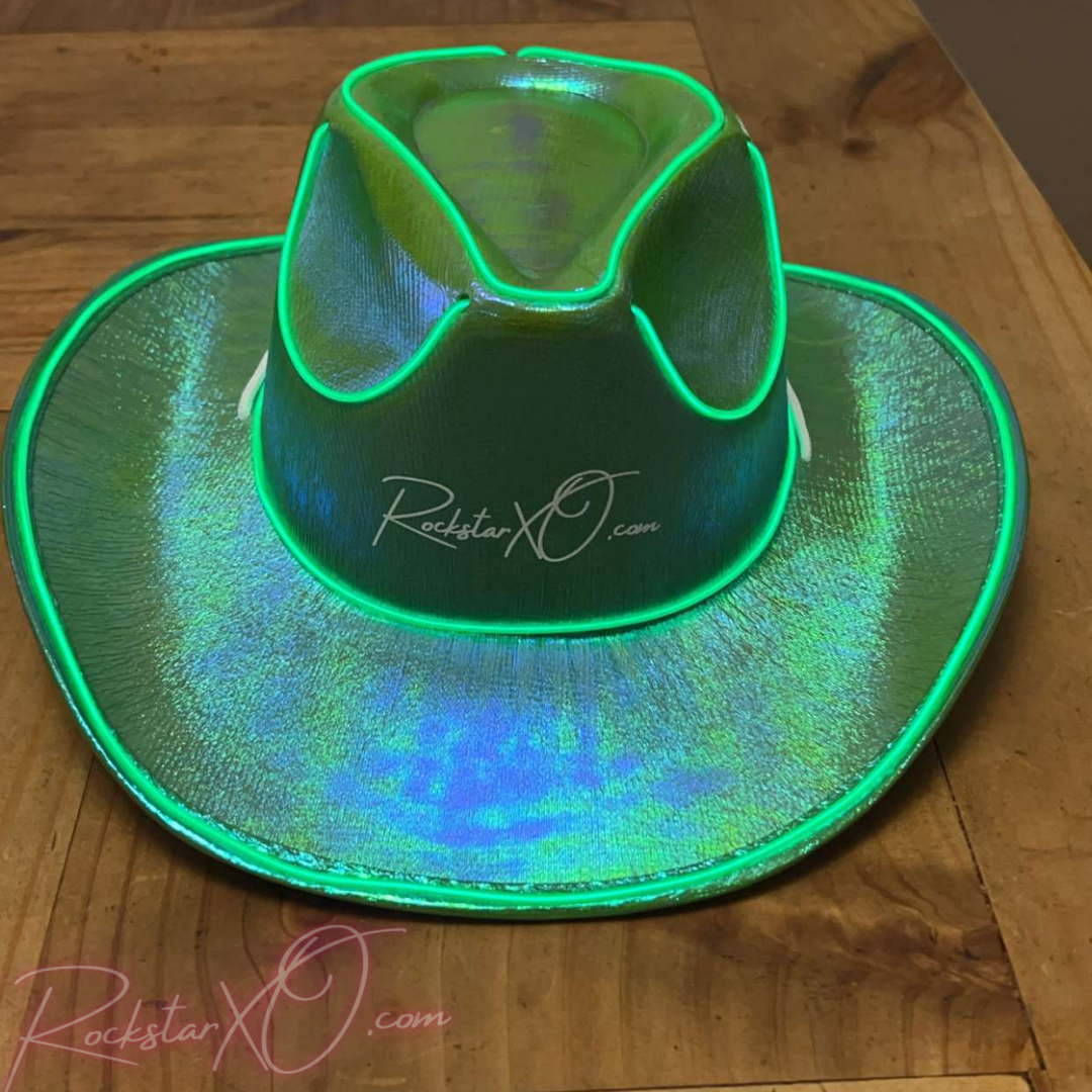 Rockstar XO Neon Light Up Cowboy Hat In 6 Vibrant Colors One Size Fits Most Shiny Poly-blend Material