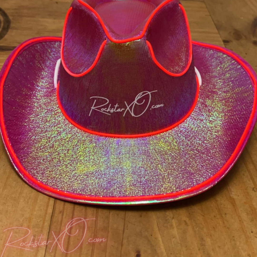 Rockstar XO Neon Light Up Cowboy Hat In 6 Vibrant Colors One Size Fits Most Shiny Poly-blend Material