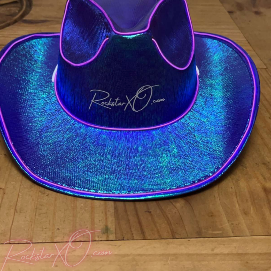 Rockstar XO Neon Light Up Cowboy Hat In 6 Vibrant Colors One Size Fits Most Shiny Poly-blend Material
