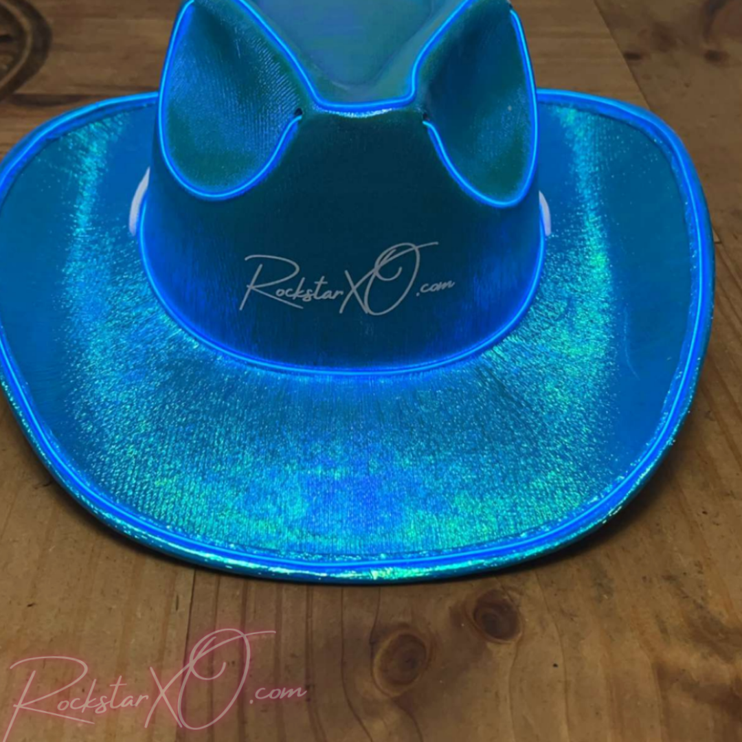 Rockstar XO Neon Light Up Cowboy Hat In 6 Vibrant Colors One Size Fits Most Shiny Poly-blend Material